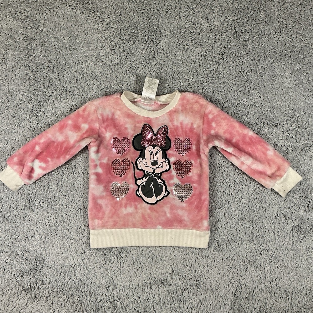 Disney Minnie Mouse Girls Pink Tie-Dye Sweatshirt with Sequins Size 2T